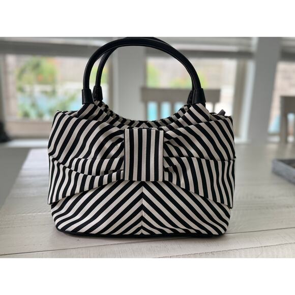 Kate Spade Black & White Striped Bow Handbag – NWOT